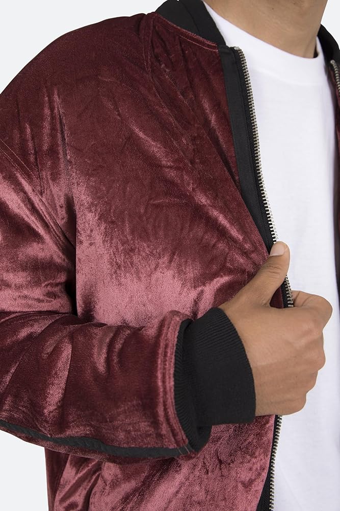 ジャケット・アウター 00s normcore velour jersey bomber jacket mnml Men's Velour Bomber Jacket, Burgundy at Amazon Men's